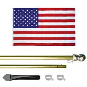 8' Gold Inground Economy Aluminum Display Pole w/ 3' x 5' Printed US Flag