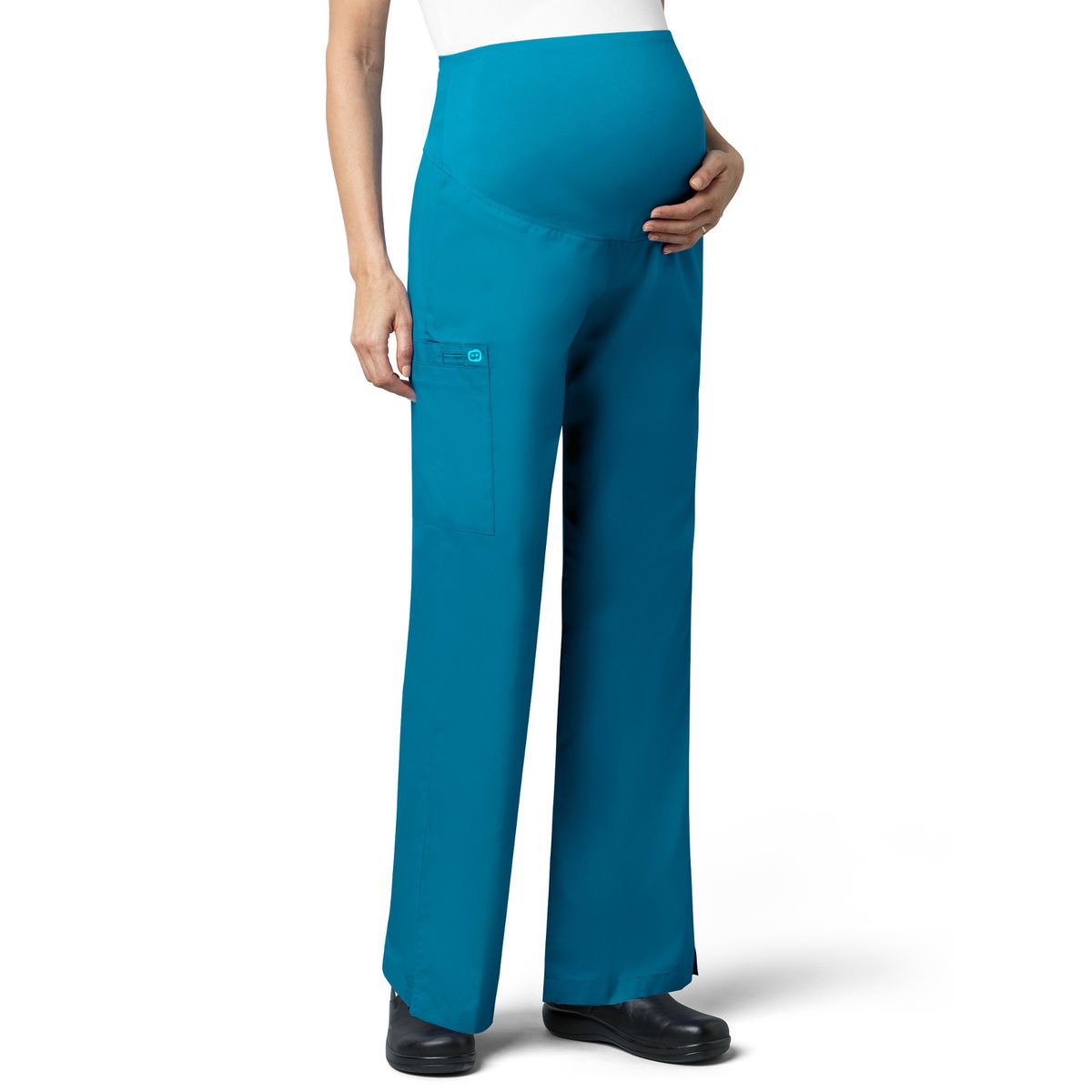 POSHGLAM Women's Maternity Scrubs Cargo Pants - Over The Belly Workwear With 6 Pockets