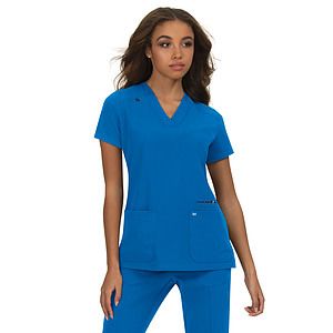 koi - Next Gen - Women's 3-Pocket Wide V-Neck Stretch Hustle and Heart Top