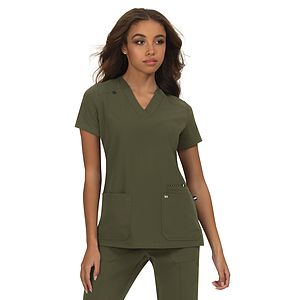 koi - Next Gen - Women's 3-Pocket Wide V-Neck Stretch Hustle and Heart Top