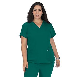 koi - Next Gen - Women's 3-Pocket Wide V-Neck Stretch Hustle and Heart Top