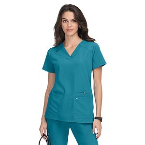 koi - Next Gen - Women's 3-Pocket Wide V-Neck Stretch Hustle and Heart Top