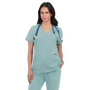 koi - Next Gen - Women's 3-Pocket Wide V-Neck Stretch Hustle and Heart Top