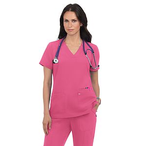 koi - Next Gen - Women's 3-Pocket Wide V-Neck Stretch Hustle and Heart Top