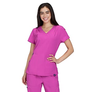 koi - Solis - Women's Ribbed V-Neck 4-Pocket Sari Top