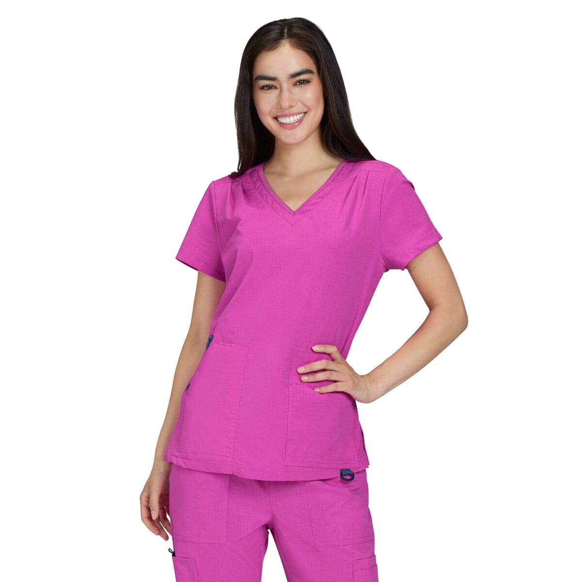 koi - Solis - Women's Ribbed V-Neck 4-Pocket Sari Top