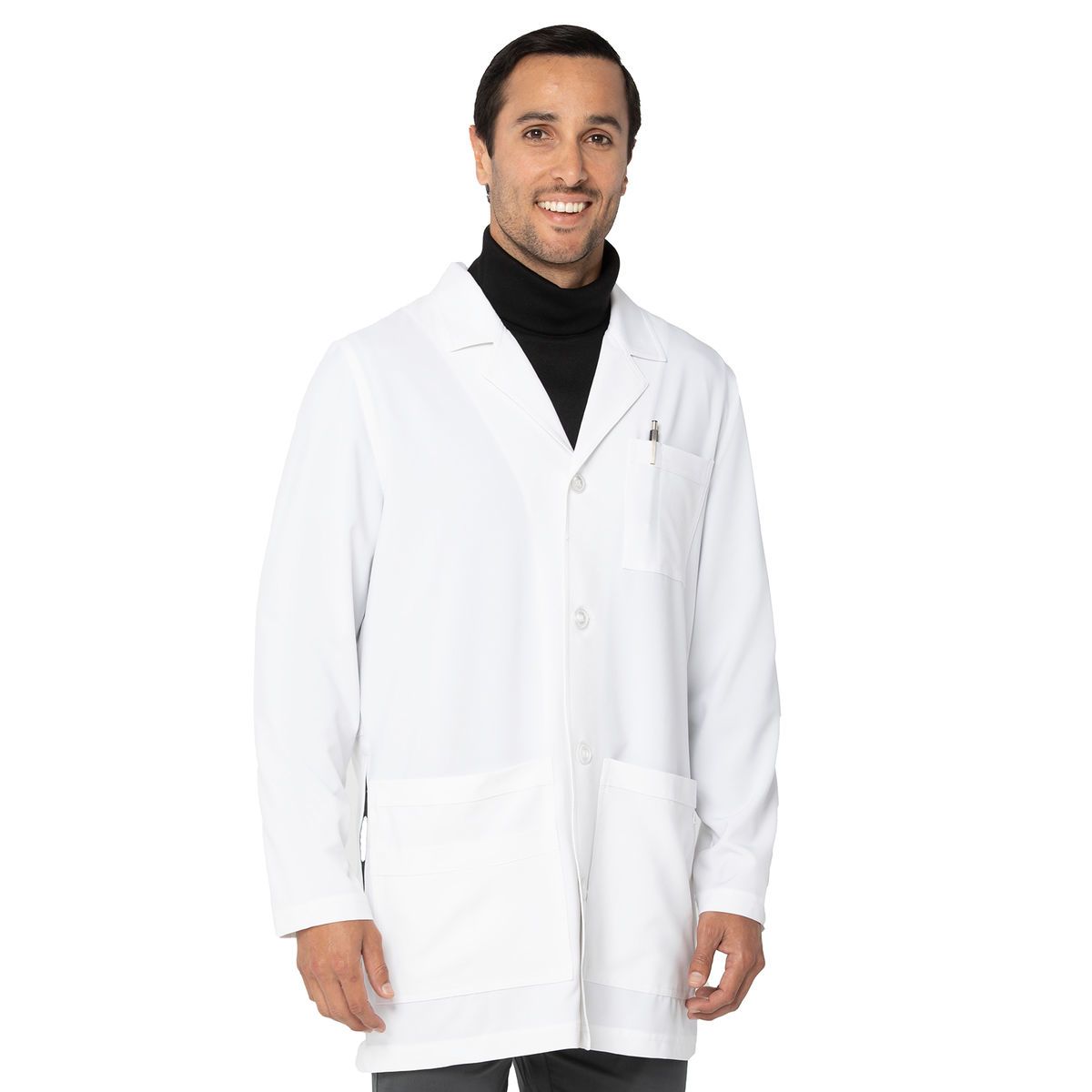 Landau proflex tailored fit stretch 5pocket midlength lab coat for