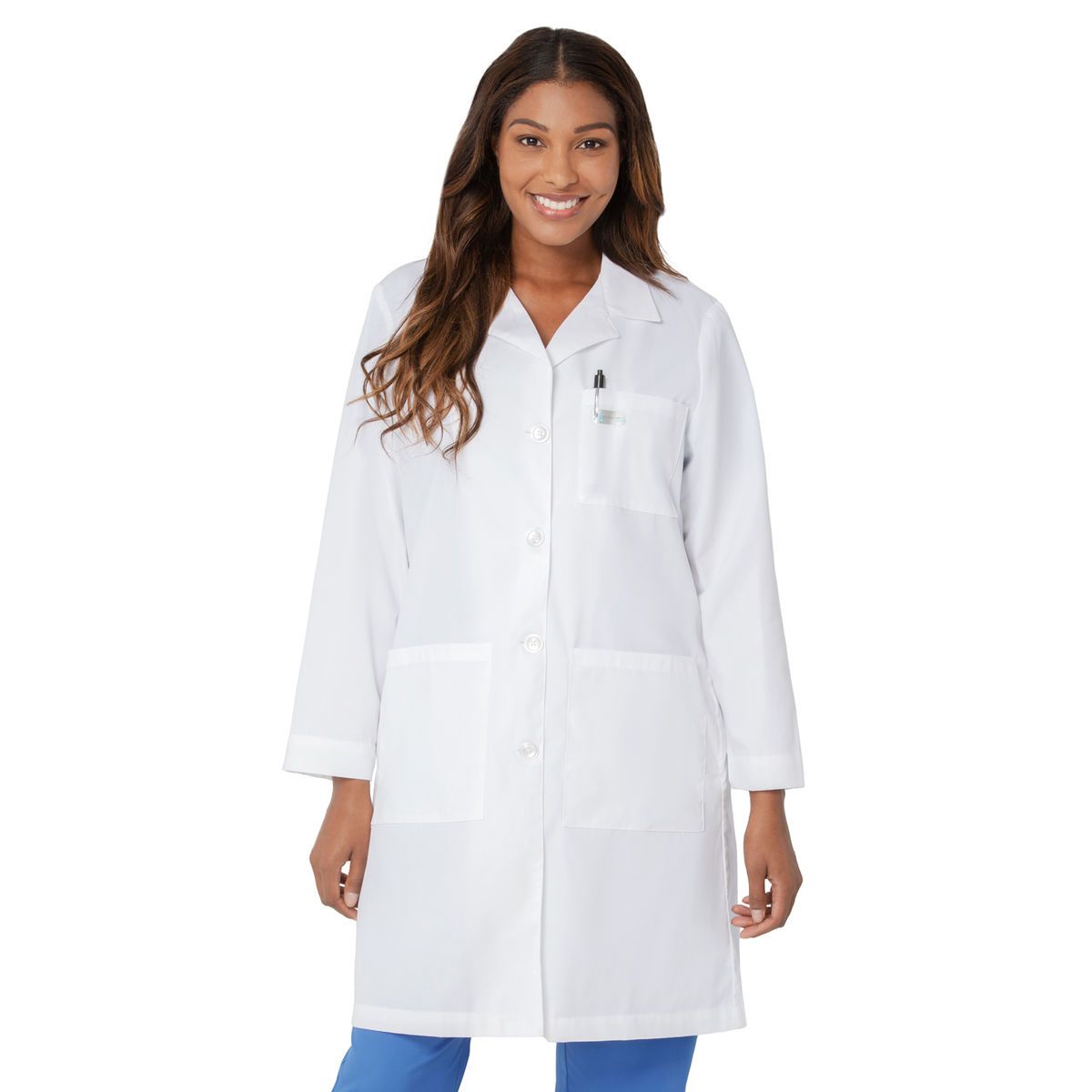 Landau relaxed fit 3pocket 4button fulllength lab coat for women