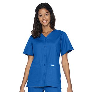 Landau - Essentials - Women's 4-Pocket Snap-Front V-Neck Top