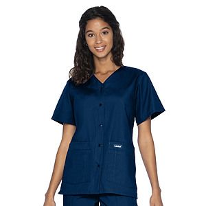 Landau - Essentials - Women's 4-Pocket Snap-Front V-Neck Top