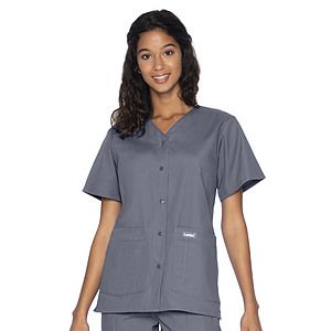 Landau - Essentials - Women's 4-Pocket Snap-Front V-Neck Top