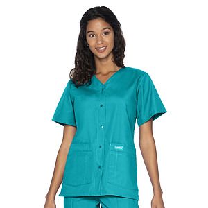Landau - Essentials - Women's 4-Pocket Snap-Front V-Neck Top