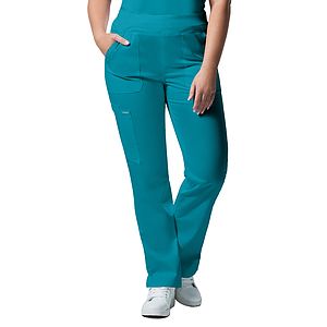 Landau - ProFlex - Women's 5-Pocket Mid-Rise Rib-Knit Elastic Waist Straight Leg Pant