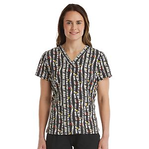 ScrubJoy - ScrubJoy Originals - Women's Two-Pocket V-Neck Print Top