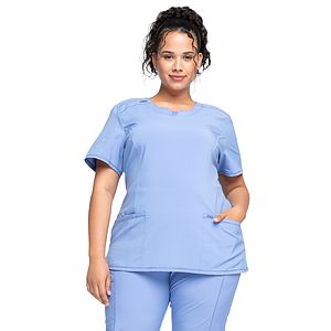 Infinity - Women's Stretch Rib-knit Back Panel Round Neck Top