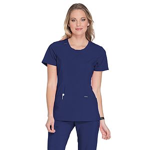 Infinity - Women's Stretch Rib-knit Back Panel Round Neck Top