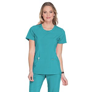 Infinity - Women's Stretch Rib-knit Back Panel Round Neck Top