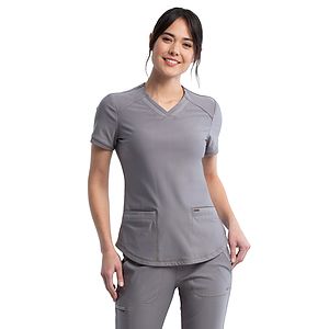 Cherokee - Form - Women's 2-Pocket Curved Hemline V-Neck Top