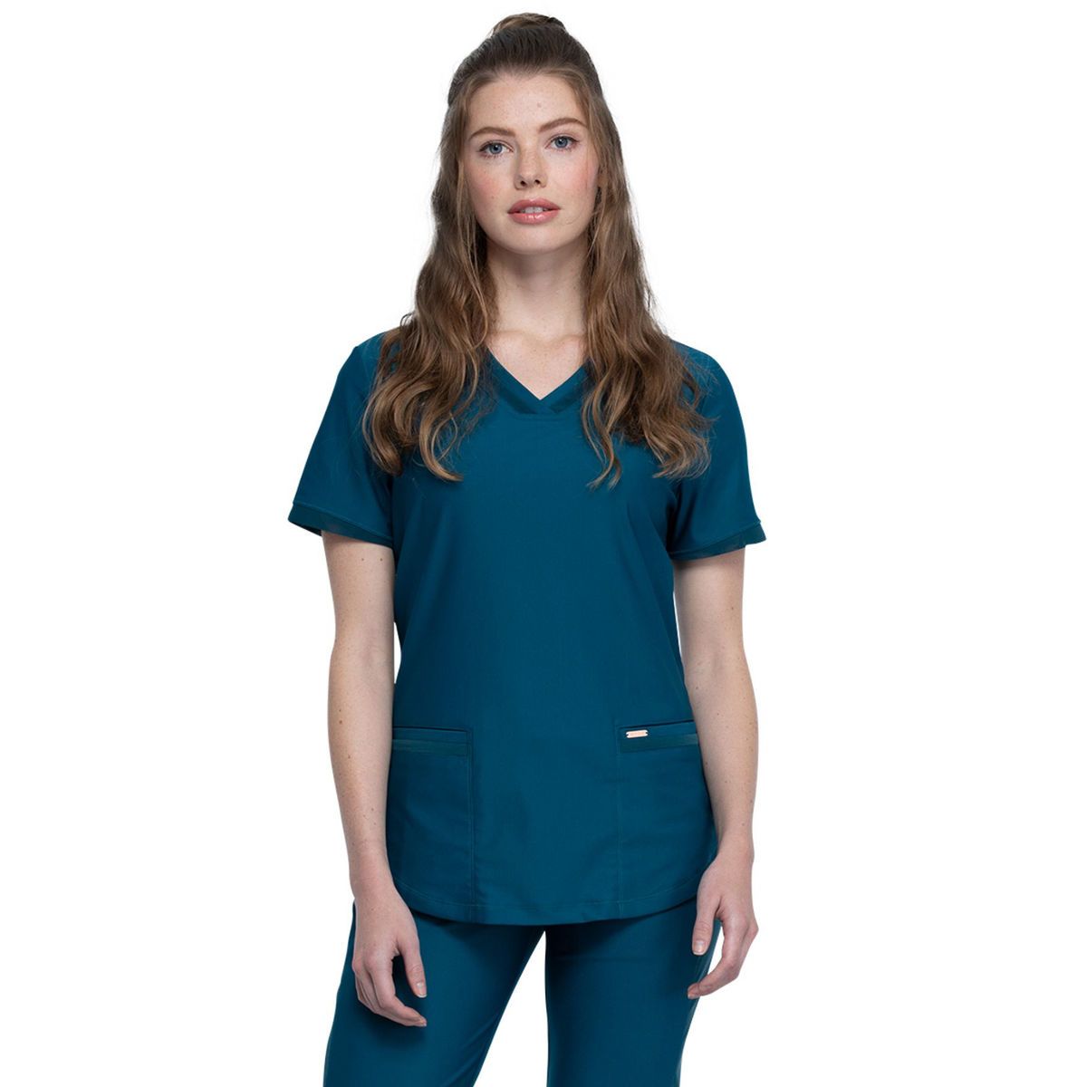 Cherokee - Form - Women's 2-Pocket Curved Hemline V-Neck Top