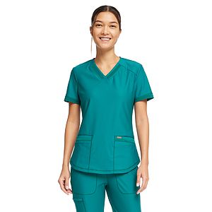 Cherokee - Form - Women's 2-Pocket Curved Hemline V-Neck Top