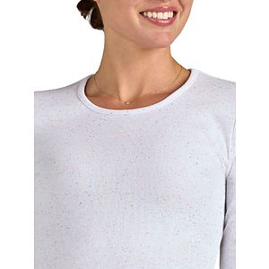 koi - Smiley World - Women's Speckled Rib Smiley Face Elbow Tender Underscrub Tee