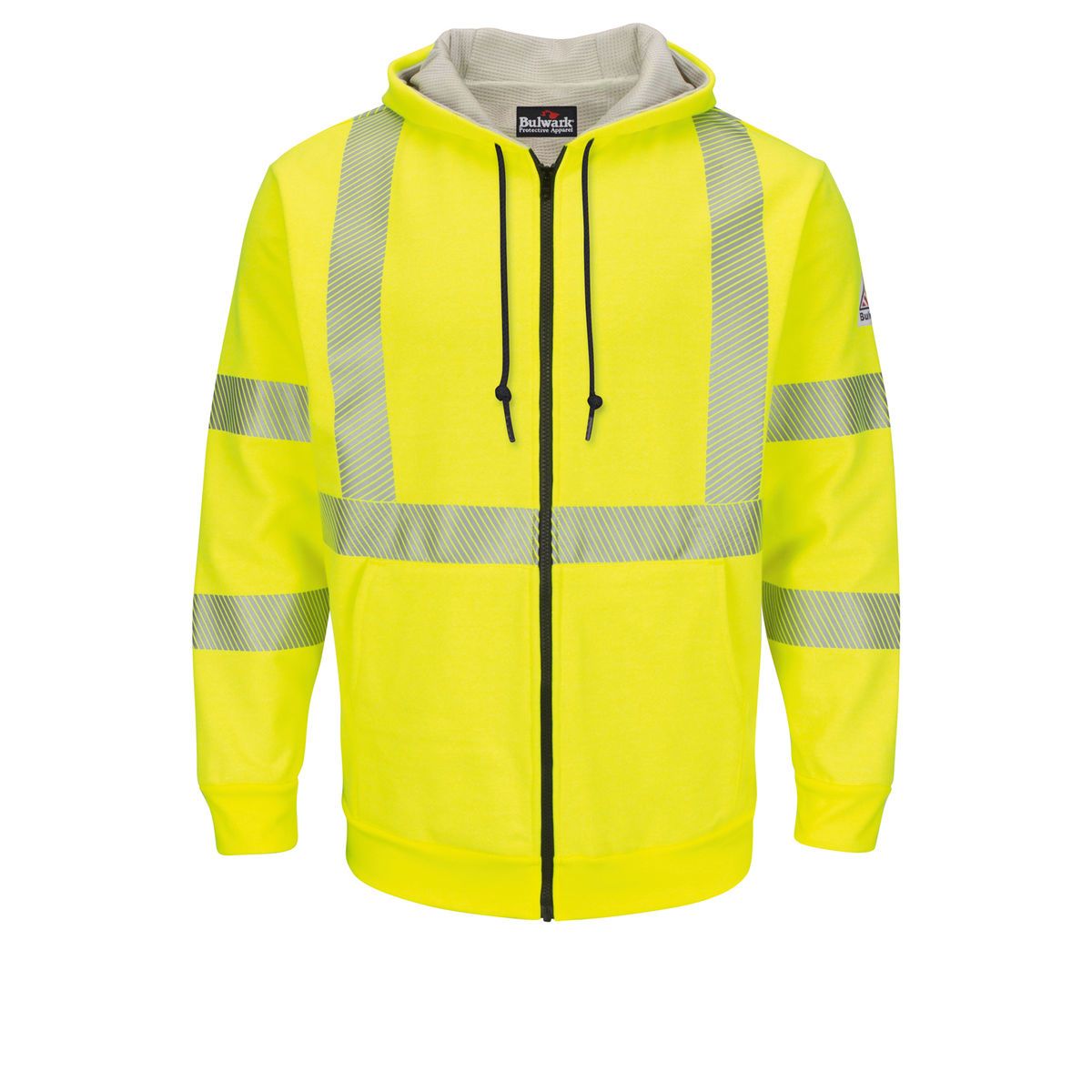Bulwark Hi-Visibility and Raingear - Men's 10Oz Hi Vis Zip-Front Fleece Jacket W/Hood
