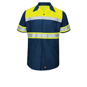 Red Kap Hi-Visibility -  Men's Hi-Visibility Short Sleeve Color Block Ripstop Work Shirt - Type O, Class 1