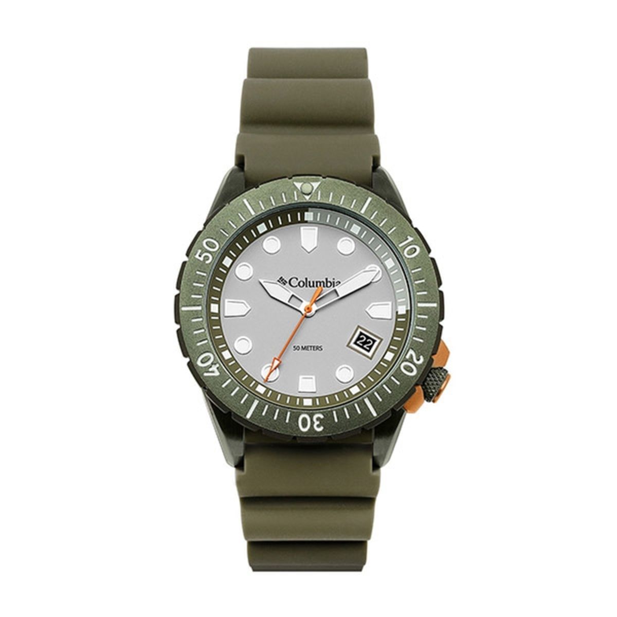 Pacific Outlander Gray 3-Hand Date Olive Silicone Watch