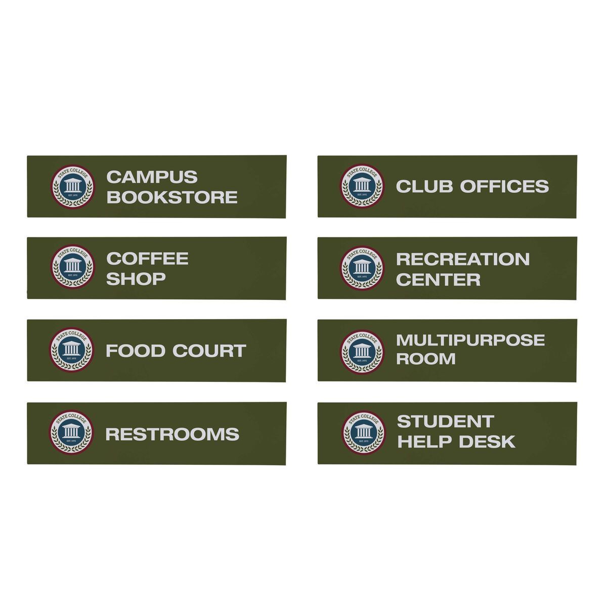 Wayfinding Rectangle Sign Post Set of Eight Graphic Signs