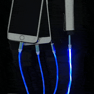 Calumet 4ft, 3in1 LED Flowing Charging Cables with Type C, Android and IOS