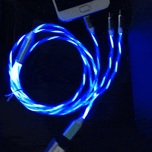 Calumet 4ft, 3in1 LED Flowing Charging Cables with Type C, Android and IOS