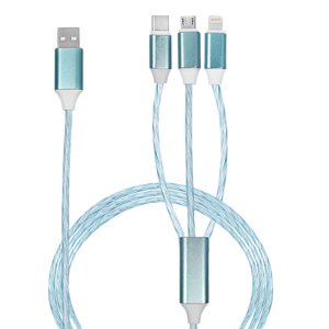 Calumet 4ft, 3in1 LED Flowing Charging Cables with Type C, Android and IOS