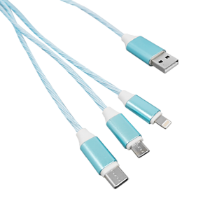 Calumet 4ft, 3in1 LED Flowing Charging Cables with Type C, Android and IOS