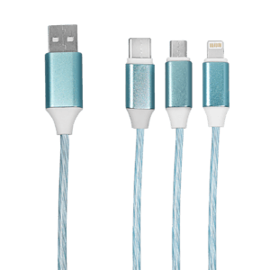 Calumet 4ft, 3in1 LED Flowing Charging Cables with Type C, Android and IOS