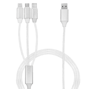 Calumet 4ft, 3in1 LED Flowing Charging Cables with Type C, Android and IOS
