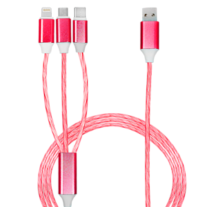 Calumet 4ft, 3in1 LED Flowing Charging Cables with Type C, Android and IOS