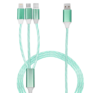 Calumet 4ft, 3in1 LED Flowing Charging Cables with Type C, Android and IOS