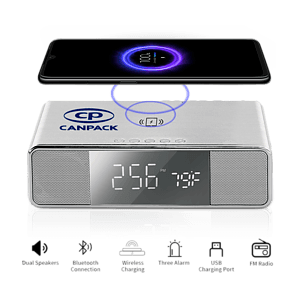 Encino Bluetooth Speaker and Wireless Charging Desk Clock