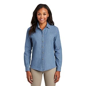 Port & Co Women's Long Sleeve Value Denim Shirt. LSP10