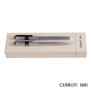 Cerruti 1881® Block Brushed Ballpoint Pen & Rollerball Pen Gift Set