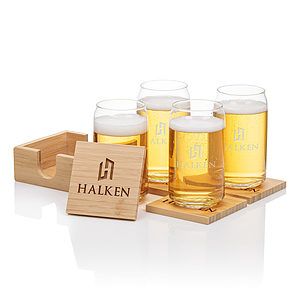 Bamboo Coaster Gift Set - Beer Can