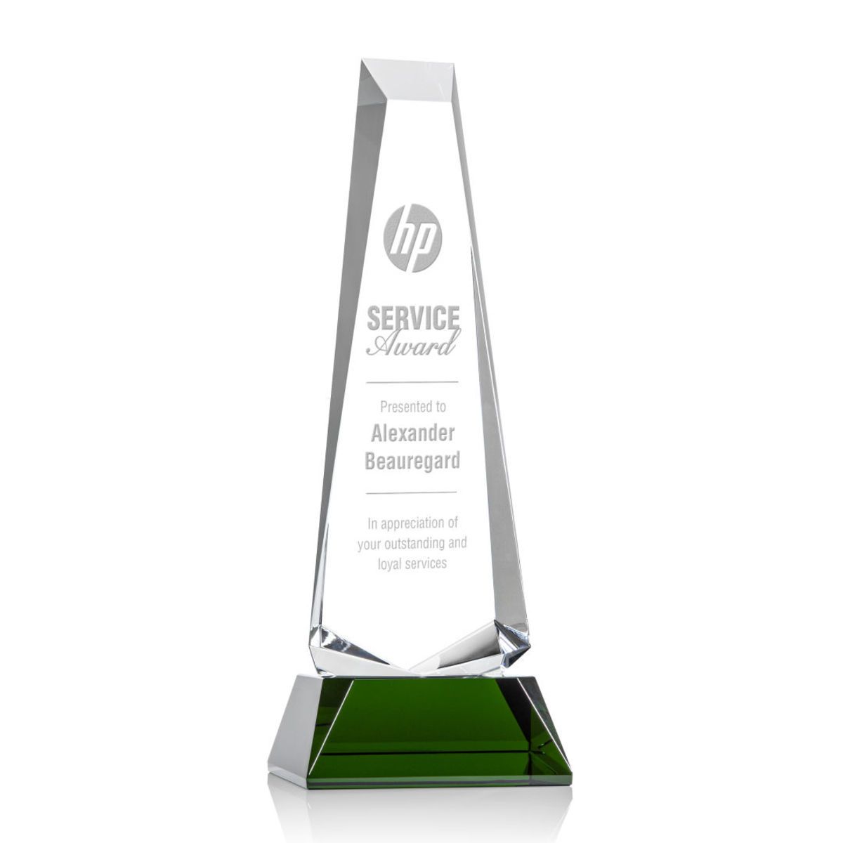 Rustern Obelisk Award on Base - Green 