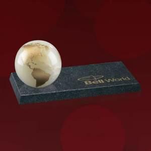 Marble Globe on Granite Base - White