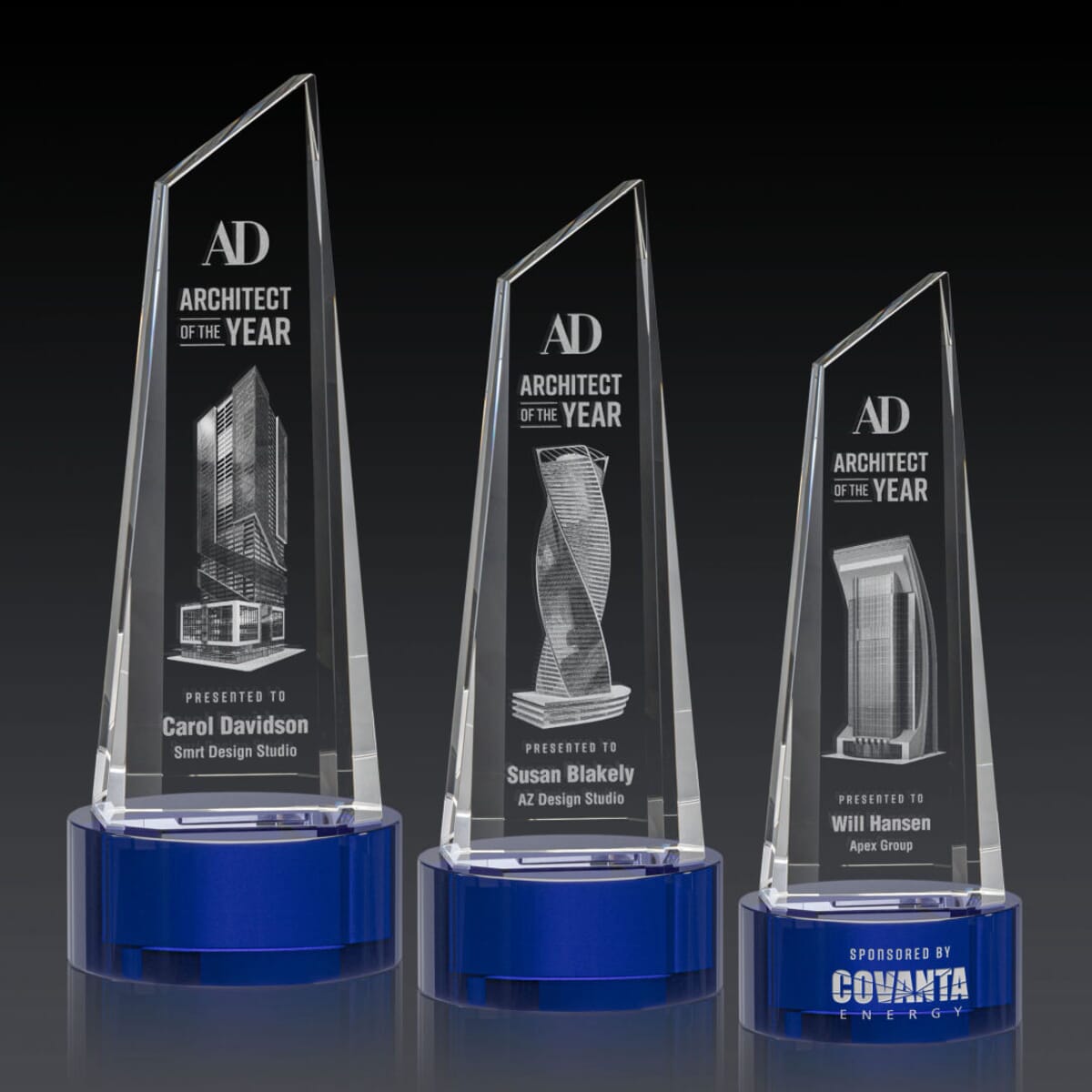 Akron Tower 3D Award on Base - Blue