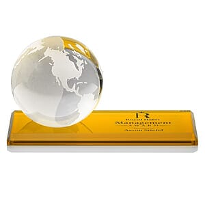 Globe Award on Rectangle Base - Amber