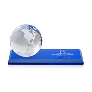 Globe Award on Rectangle Base - Blue