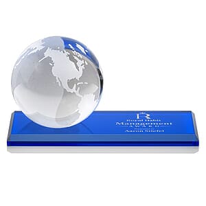 Globe Award on Rectangle Base - Blue