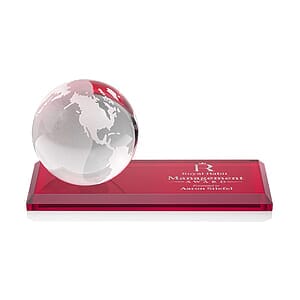 Globe Award on Rectangle Base - Red