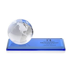 Globe Award on Rectangle Base - Sky Blue