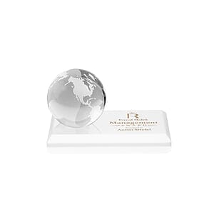 Globe Award on Rectangle Base - White